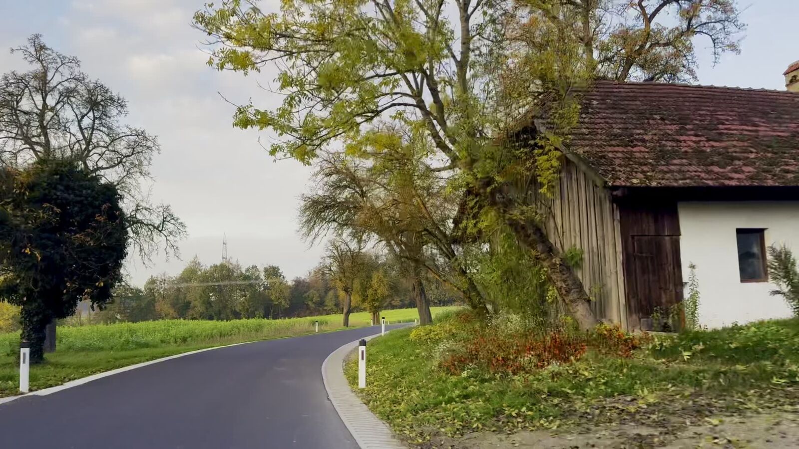Landstraße mit fertig ausgeführtem Bankett am Fahrbahnrand